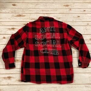 Anti Social Social Club Red and Black Buffalo Plaid Flannel Large